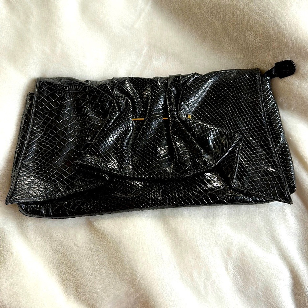CL by Laundry Black Snakeskin Clutch
